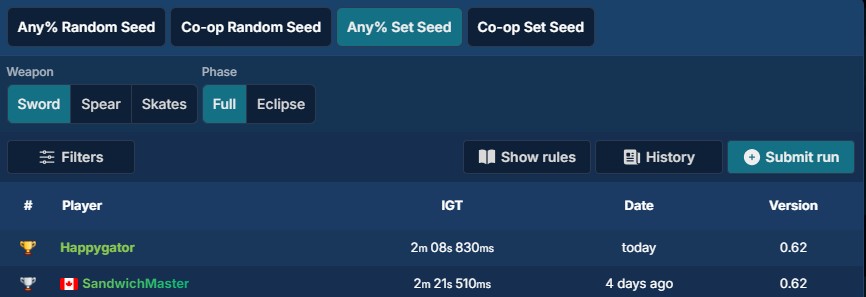 The Set Seed leaderboard after my 2:08